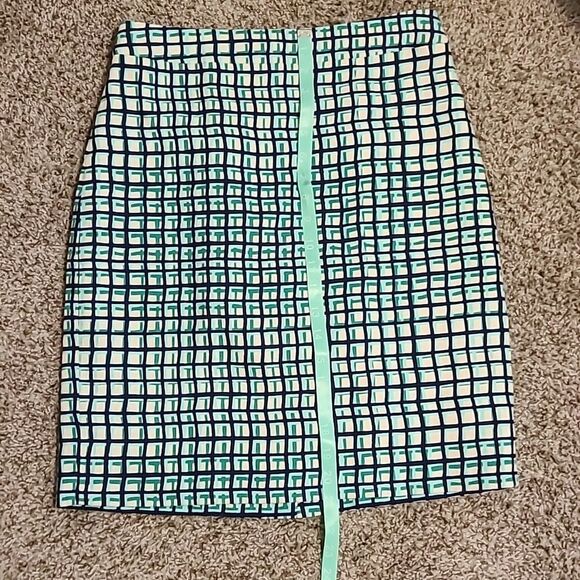 Kate Spade Judy Check Print Pencil Skirt the Rules Green Navy Blue Sz 6 Zipper - Picture 2 of 7